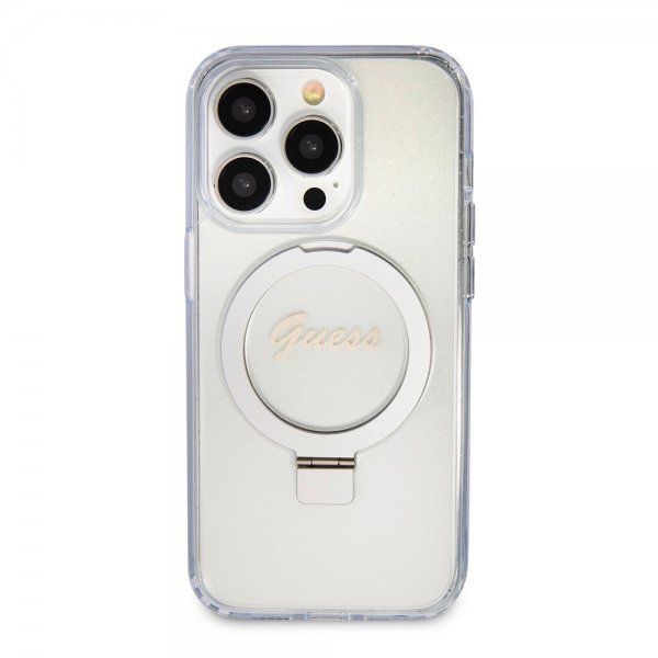 Guess iPhone 15 Pro Max Deksel Ring Stand Glitter MagSafe Transparent