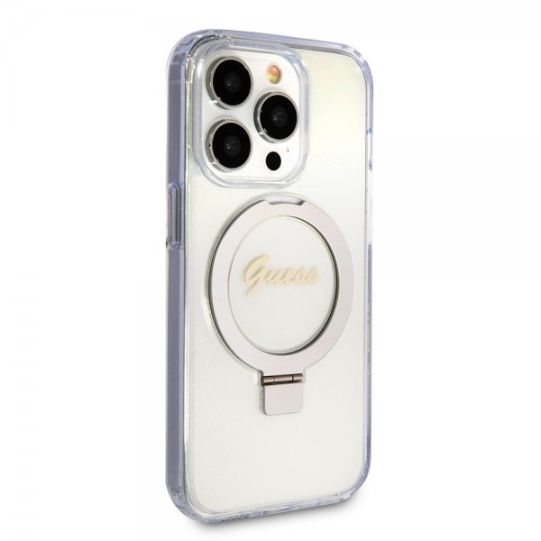 Guess iPhone 15 Pro Max Deksel Ring Stand Glitter MagSafe Transparent