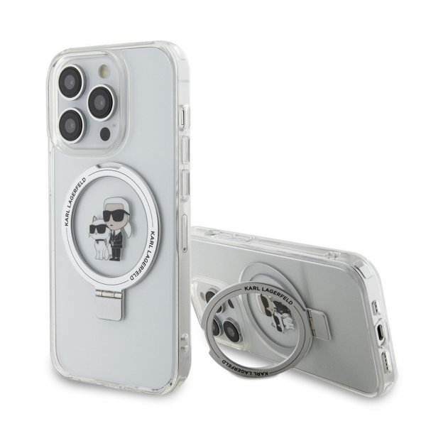 Karl Lagerfeld iPhone 15 Pro Max Deksel Ring Stand MagSafe Hvit