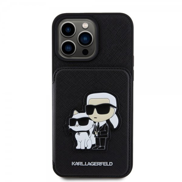 Karl Lagerfeld iPhone 15 Pro Max Deksel Saffiano Card Slots & Stand Svart