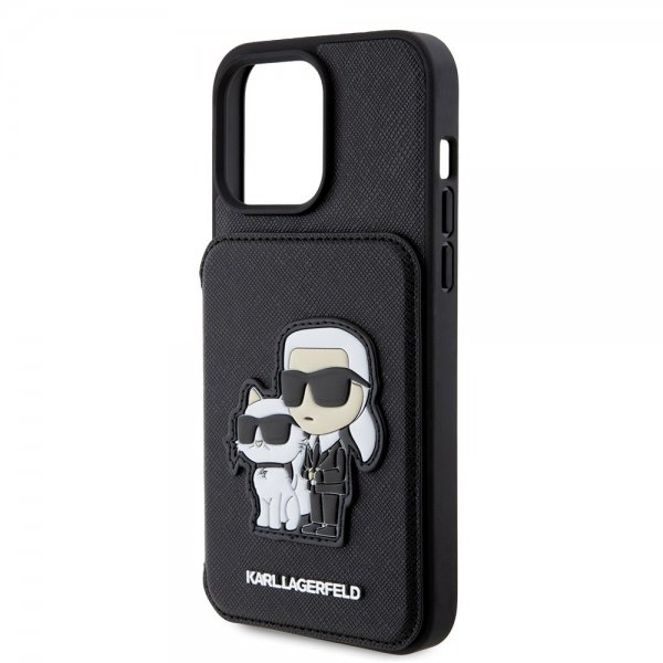 Karl Lagerfeld iPhone 15 Pro Max Deksel Saffiano Card Slots & Stand Svart