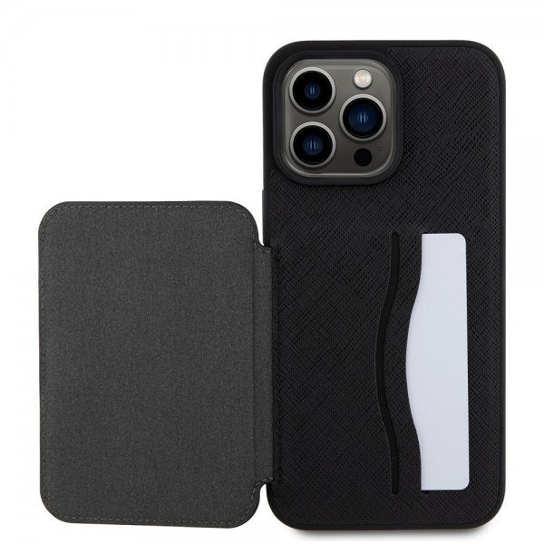 Karl Lagerfeld iPhone 15 Pro Max Deksel Saffiano Card Slots & Stand Svart
