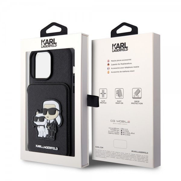 Karl Lagerfeld iPhone 15 Pro Max Deksel Saffiano Card Slots & Stand Svart