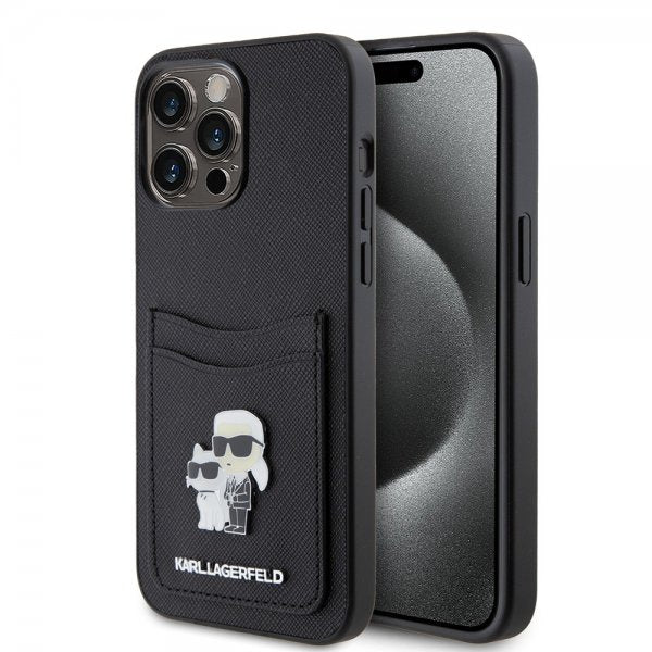 Karl Lagerfeld iPhone 15 Pro Max Deksel Saffiano Double Cardslot Svart
