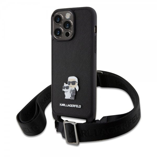 Karl Lagerfeld iPhone 15 Pro Max Deksel Saffiano Karl & Choupette Crossbody Svart