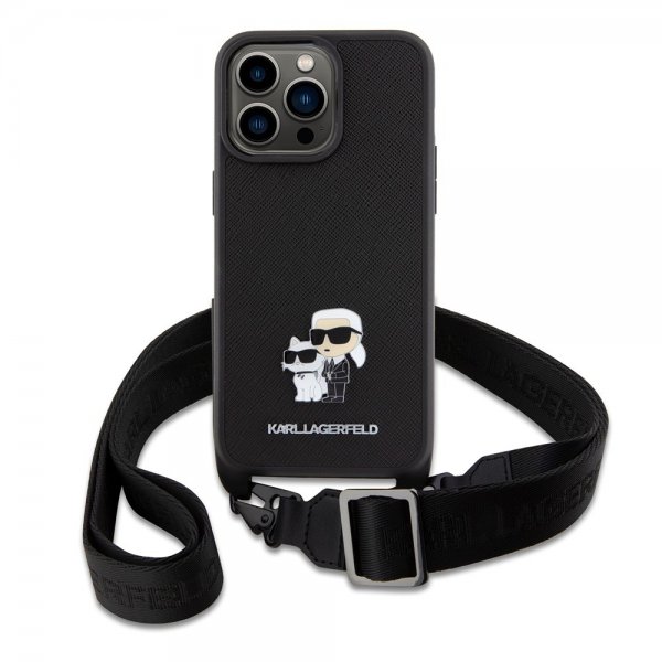 Karl Lagerfeld iPhone 15 Pro Max Deksel Saffiano Karl & Choupette Crossbody Svart