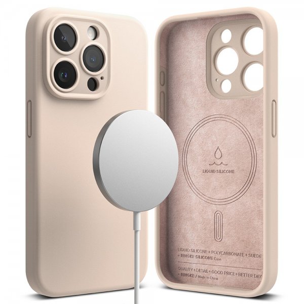 Ringke iPhone 15 Pro Max Deksel Silicone Magnetic Pink Sand