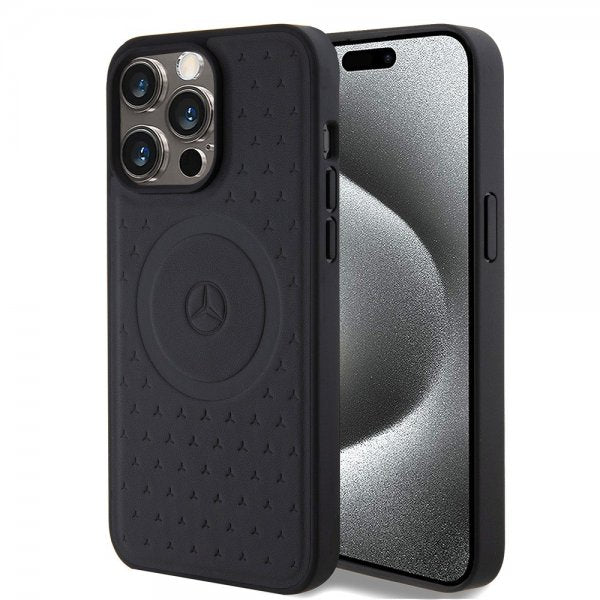 Mercedes Benz iPhone 15 Pro Max Deksel Star Pattern MagSafe Svart