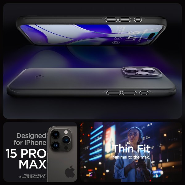 Spigen iPhone 15 Pro Max Deksel Thin Fit Svart