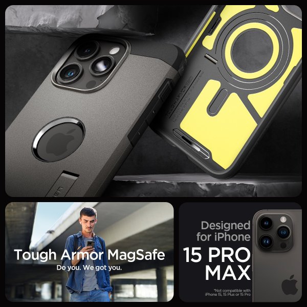 Spigen iPhone 15 Pro Max Deksel Tough Armor MagFit Gunmetal