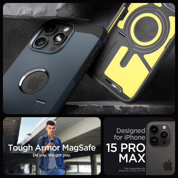 Spigen iPhone 15 Pro Max Deksel Tough Armor MagFit Metal Slate