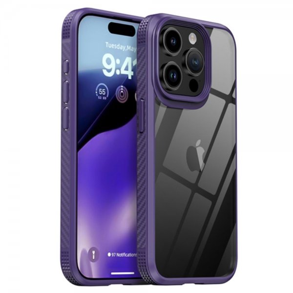 Ipaky iPhone 15 Pro Max Deksel Gjennomsiktig Bakside Lilla