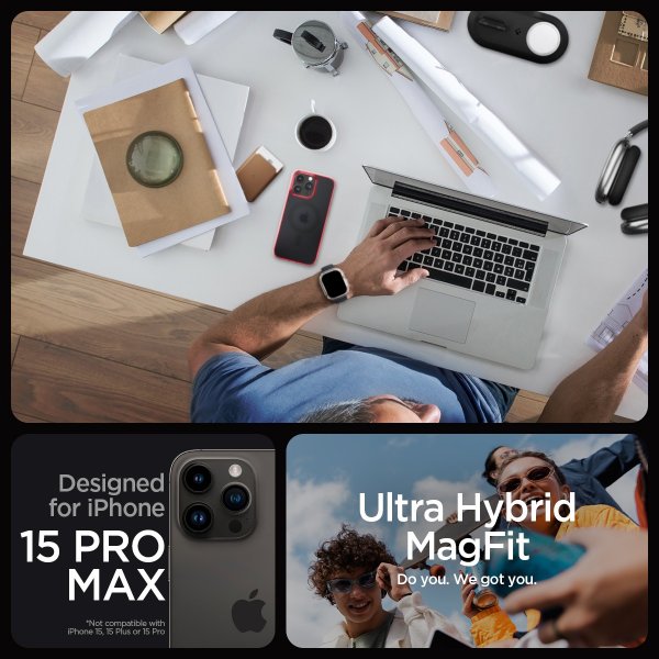 Spigen iPhone 15 Pro Max Deksel Ultra Hybrid MagFit Frost Deep Red