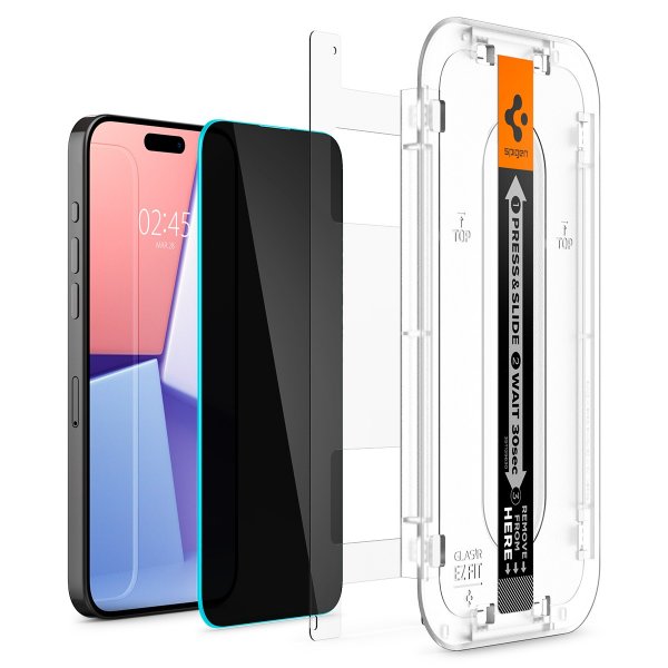 Spigen iPhone 15 Pro Max Skjermbeskytter GLAS.tR EZ Fit Privacy 2-pakning