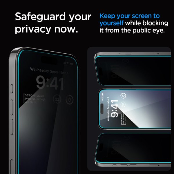 Spigen iPhone 15 Pro Max Skjermbeskytter GLAS.tR EZ Fit Privacy 2-pakning