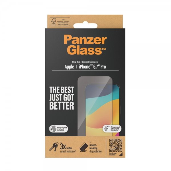 PanzerGlass iPhone 15 Pro Max Skjermbeskytter Ultra-Wide Fit EasyAligner