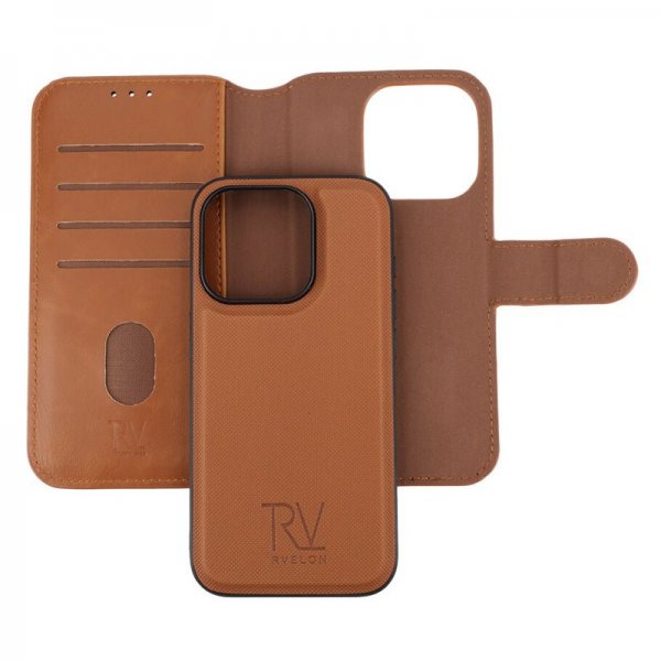 Rvelon iPhone 15 Pro Etui Detachable Wallet Case Brun