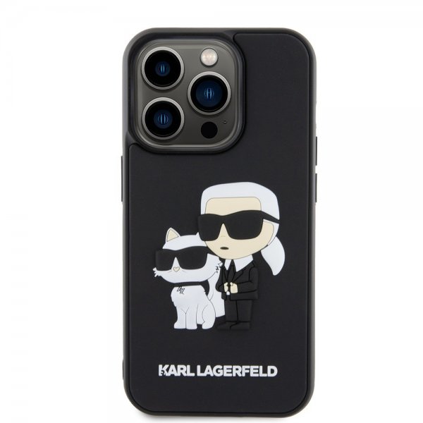 Karl Lagerfeld iPhone 15 Pro Deksel 3D Rubber Karl & Choupette Svart