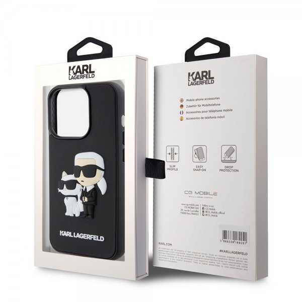 Karl Lagerfeld iPhone 15 Pro Deksel 3D Rubber Karl & Choupette Svart