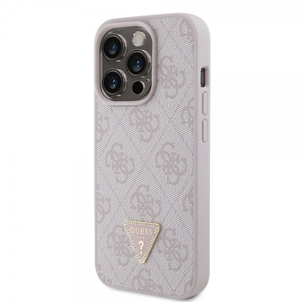 Guess iPhone 15 Pro Deksel 4G Metal Triangle Strass Rosa