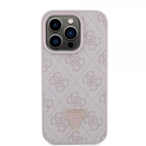 Guess iPhone 15 Pro Deksel 4G Metal Triangle Strass Rosa