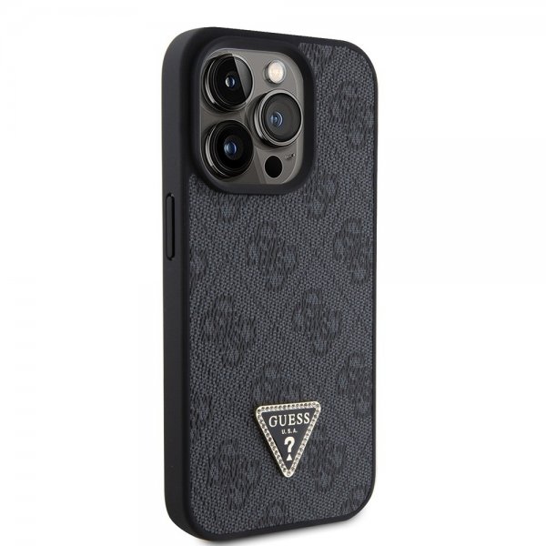 Guess iPhone 15 Pro Deksel 4G Metal Triangle Strass Svart