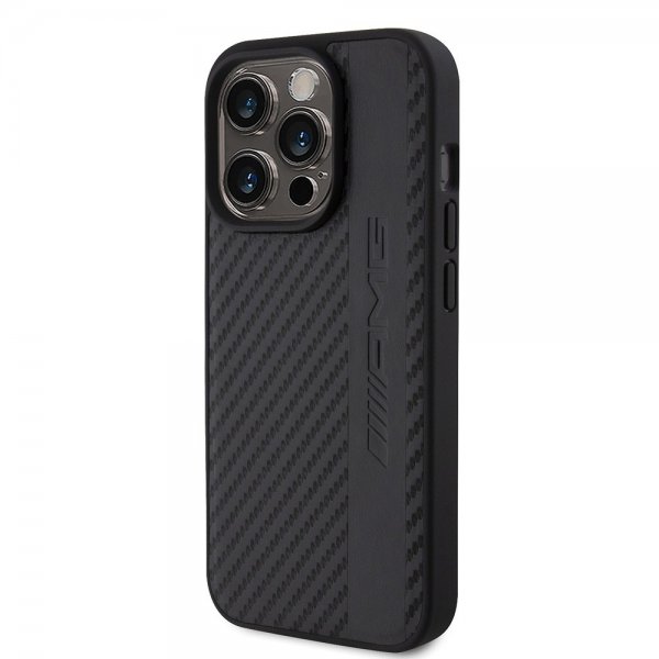 Mercedes Benz iPhone 15 Pro Deksel Carbon Effect Leather Stripe AMG Svart