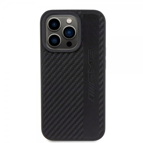 Mercedes Benz iPhone 15 Pro Deksel Carbon Effect Leather Stripe AMG Svart