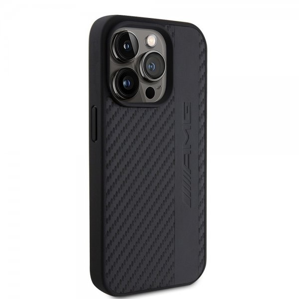 Mercedes Benz iPhone 15 Pro Deksel Carbon Effect Leather Stripe AMG Svart