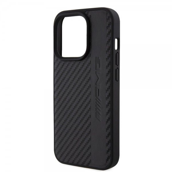 Mercedes Benz iPhone 15 Pro Deksel Carbon Effect Leather Stripe AMG Svart