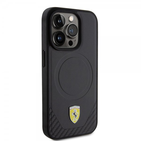 Ferrari iPhone 15 Pro Deksel Carbon PU Leather MagSafe Svart