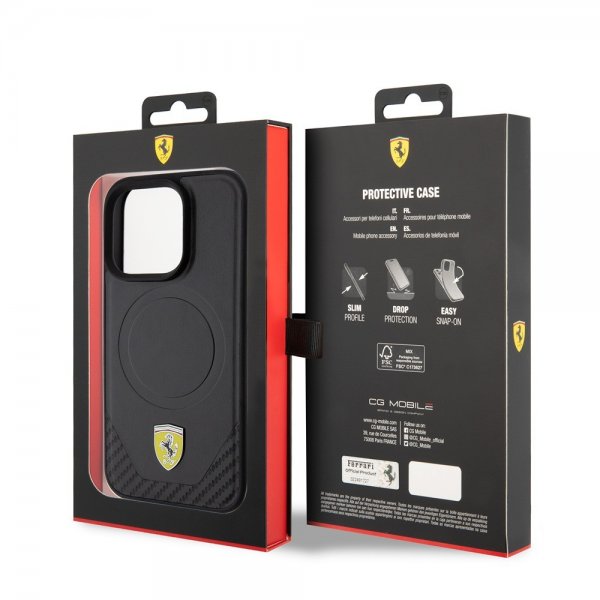 Ferrari iPhone 15 Pro Deksel Carbon PU Leather MagSafe Svart