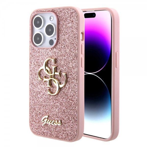 Guess iPhone 15 Pro Deksel Fixed Glitter Rosa