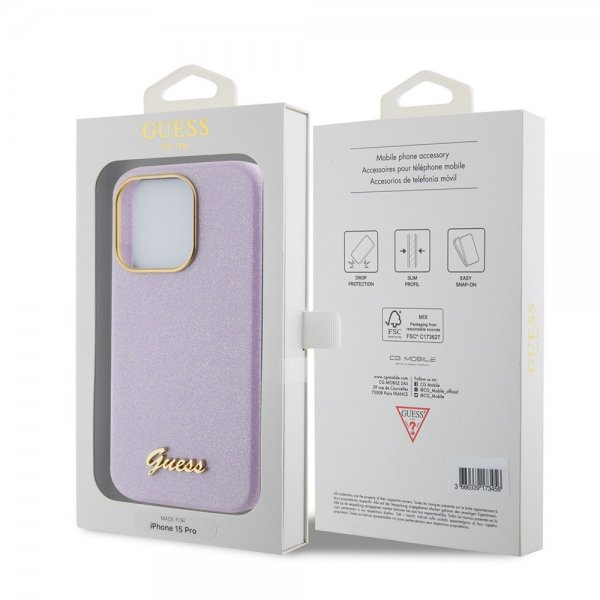 Guess iPhone 15 Pro Deksel Full Glitter Wrapped Lilac