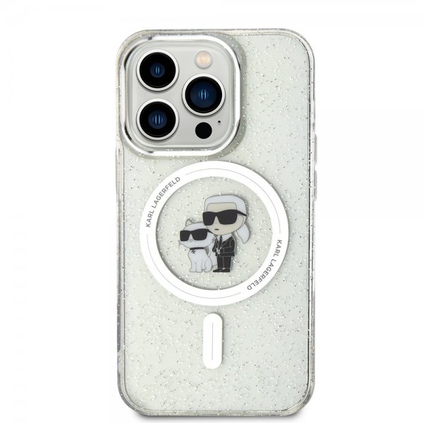 Karl Lagerfeld iPhone 15 Pro Deksel Karl & Choupette Glitter MagSafe Transparent