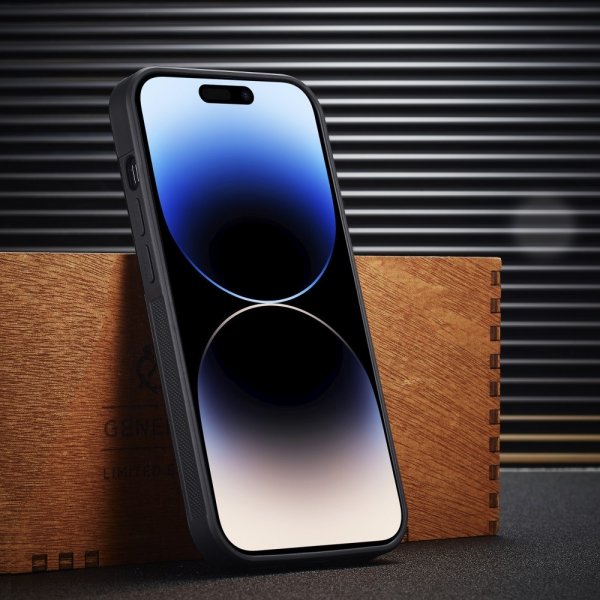 Lc.Imeeke iPhone 15 Pro Deksel Karbonfibertekstur Rød Stripe Svart