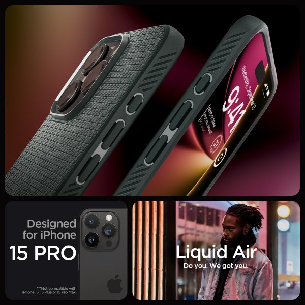 Spigen iPhone 15 Pro Deksel Liquid Air Abyss Green