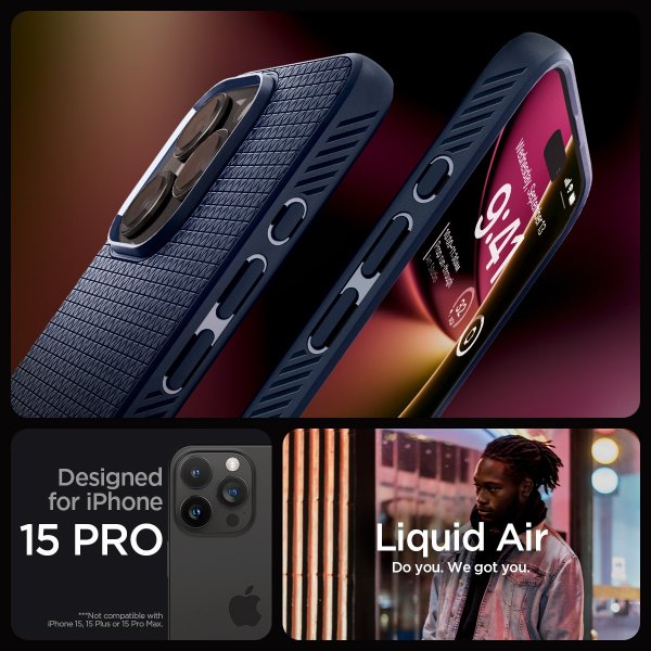 Spigen iPhone 15 Pro Deksel Liquid Air Navy Blue
