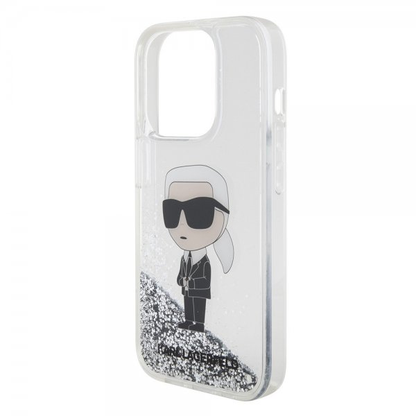 Karl Lagerfeld iPhone 15 Pro Deksel Liquid Glitter NFT Karl Sølv