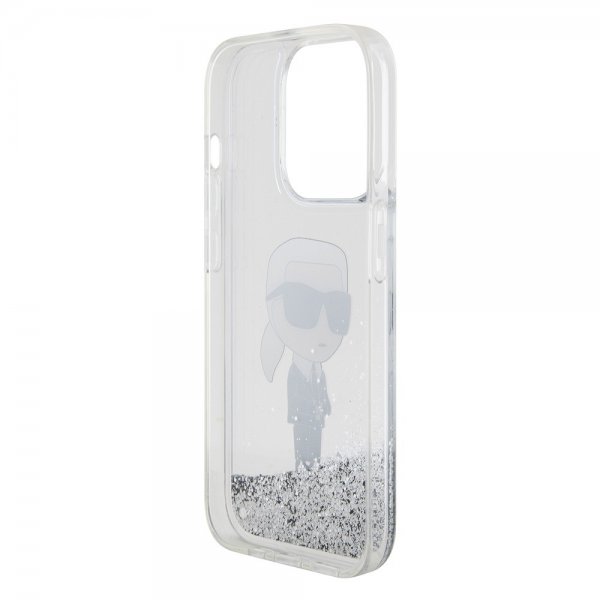 Karl Lagerfeld iPhone 15 Pro Deksel Liquid Glitter NFT Karl Sølv