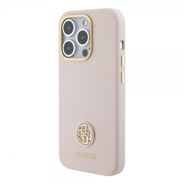 Guess iPhone 15 Pro Deksel Liquid Silicone Metal Logo Rosa