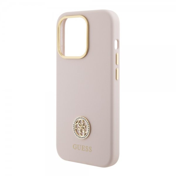 Guess iPhone 15 Pro Deksel Liquid Silicone Metal Logo Rosa