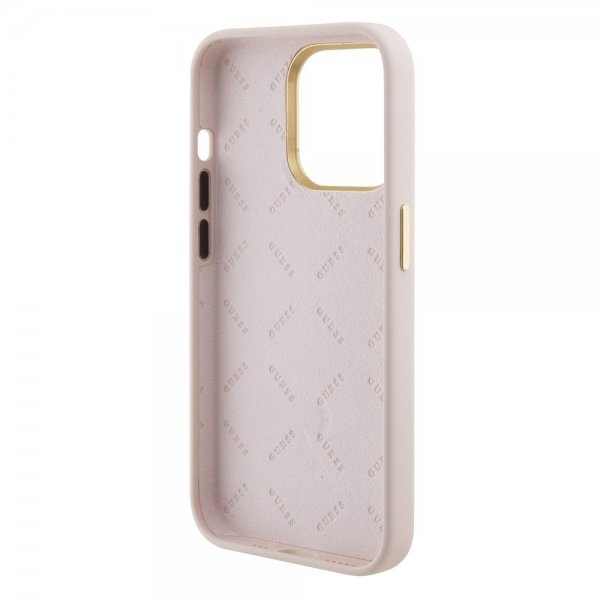 Guess iPhone 15 Pro Deksel Liquid Silicone Metal Logo Rosa