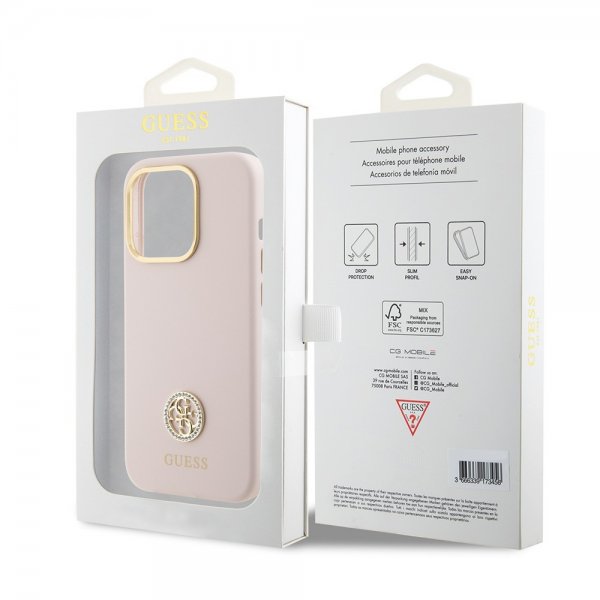 Guess iPhone 15 Pro Deksel Liquid Silicone Metal Logo Rosa