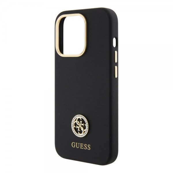 Guess iPhone 15 Pro Deksel Liquid Silicone Metal Logo Svart