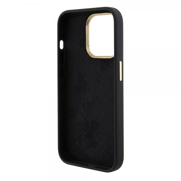 Guess iPhone 15 Pro Deksel Liquid Silicone Metal Logo Svart