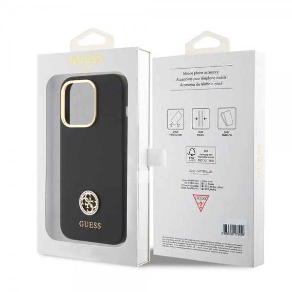 Guess iPhone 15 Pro Deksel Liquid Silicone Metal Logo Svart