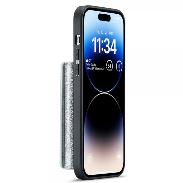 Dg.Ming iPhone 15 Pro Deksel M3 Series Avtakbart Kortholder Glitter Sølv