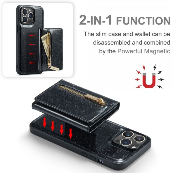 Dg.Ming iPhone 15 Pro Deksel M3 Series Avtakbart Kortholder Glitter Svart