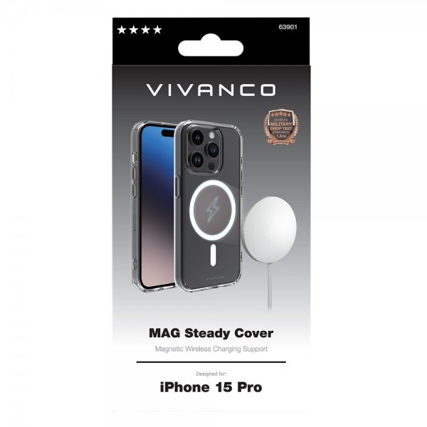 Vivanco iPhone 15 Pro Deksel Mag Steady Transparent